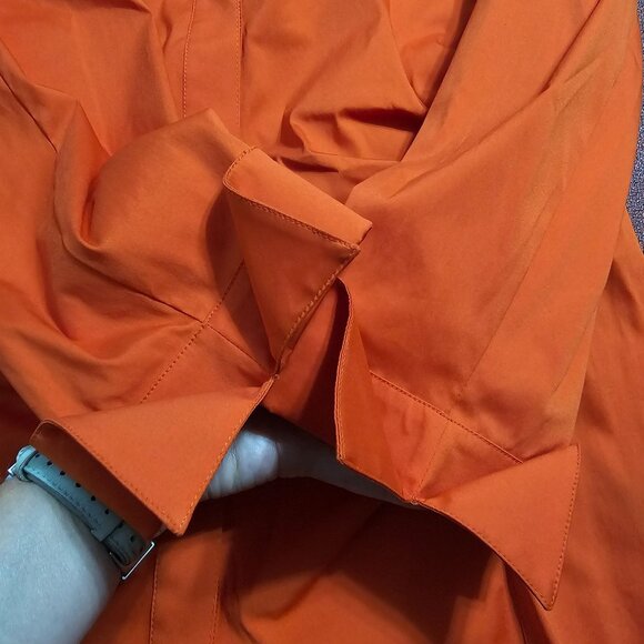 Lafayette 148 NY Orange Ruched Button Up Shirt 12 Structured Stretch Office - Picture 9 of 11